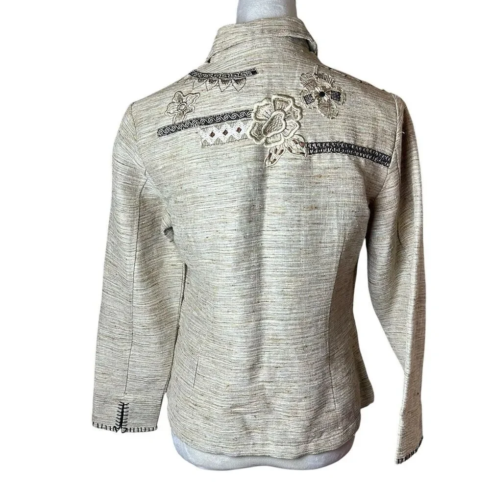 Coldwater Creek Embroidered Linen‎ Blend Jacket Petite PXS | NWT Coastal Grandma